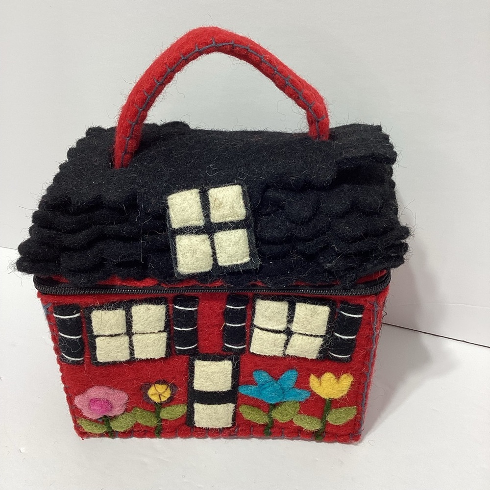 Felted Purse House Felt Purse In The Shape Of House Red With Flowers